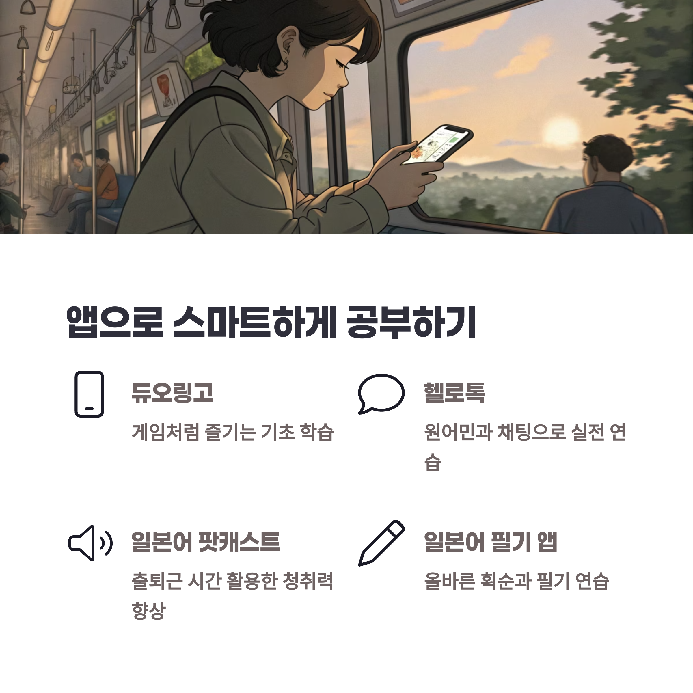 다양한 일본어 학습 앱 아이콘이 나열된 이미지