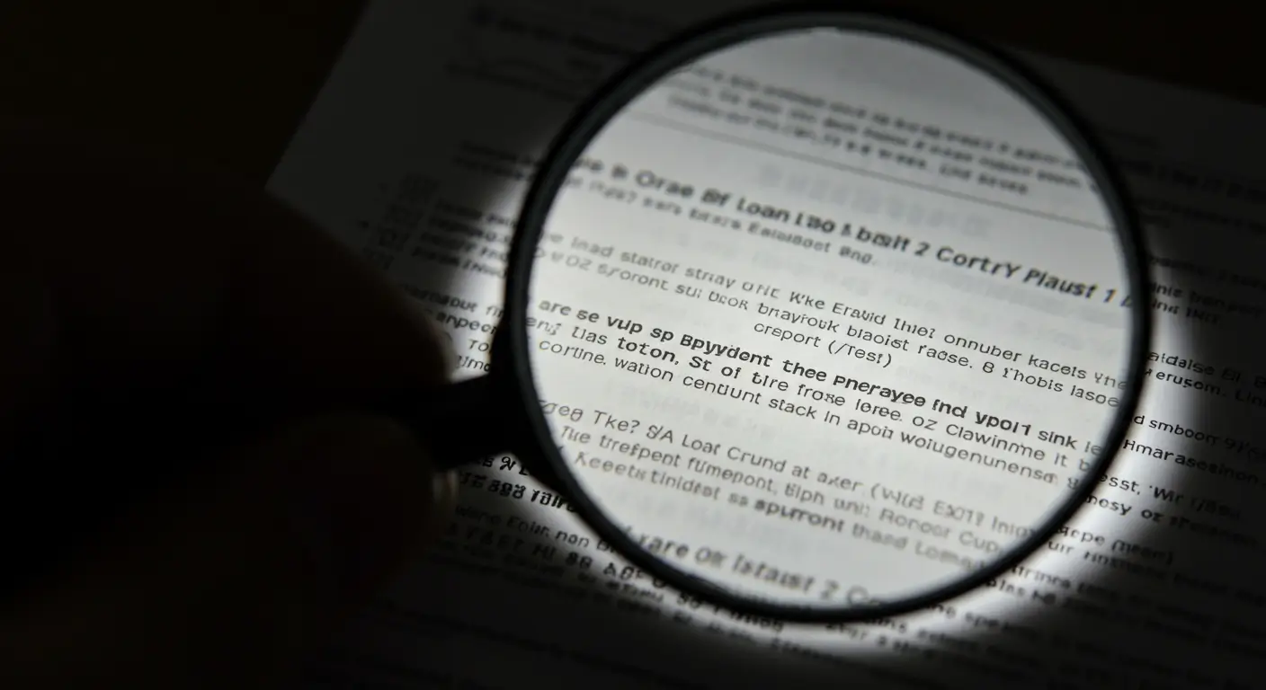 저축은행 대출 계약서의 중도상환수수료 조항을 돋보기로 자세히 확인하는 모습