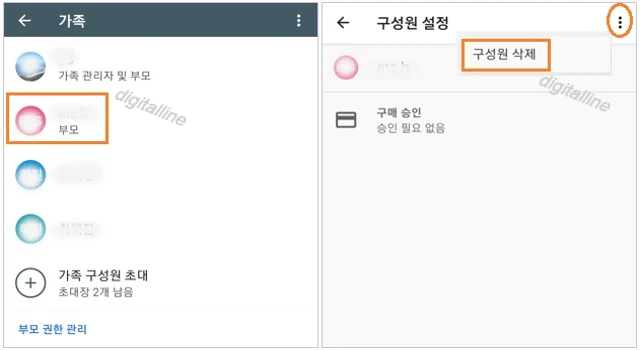 부모-오른쪽 상단에서 더보기 -구성원 삭제를 탭합니다.