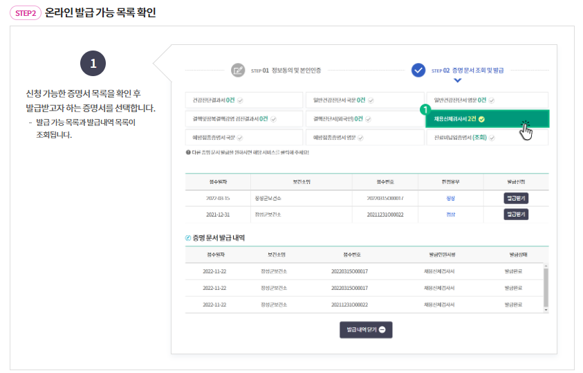 온라인 발급 가능 목록 확인
