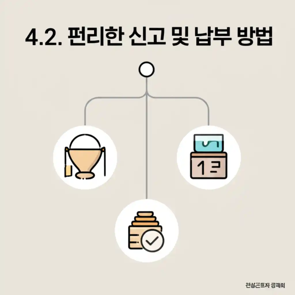 건설근로자 공제회 4.2. 편리한 신고 및 납부 방법을 설명하는 화면