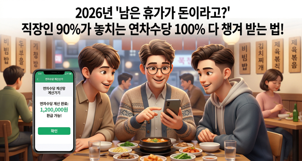 연차수당에 대해 설명하는 모습을 표현한 캐릭터 이미지