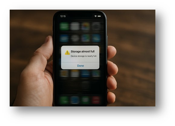 스마트폰의 저장공간이 부족해서 폰이 많이 느려지게 될 수 있음을 보여주는 모습