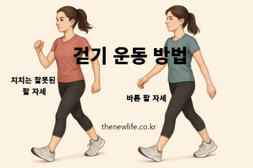 걷기 운동 팔 동작 비교 – 잘못된 팔 자세와 올바른 팔 자세 일러스트