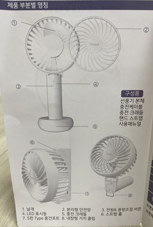 프롬비 선풍기 구성품 설명서