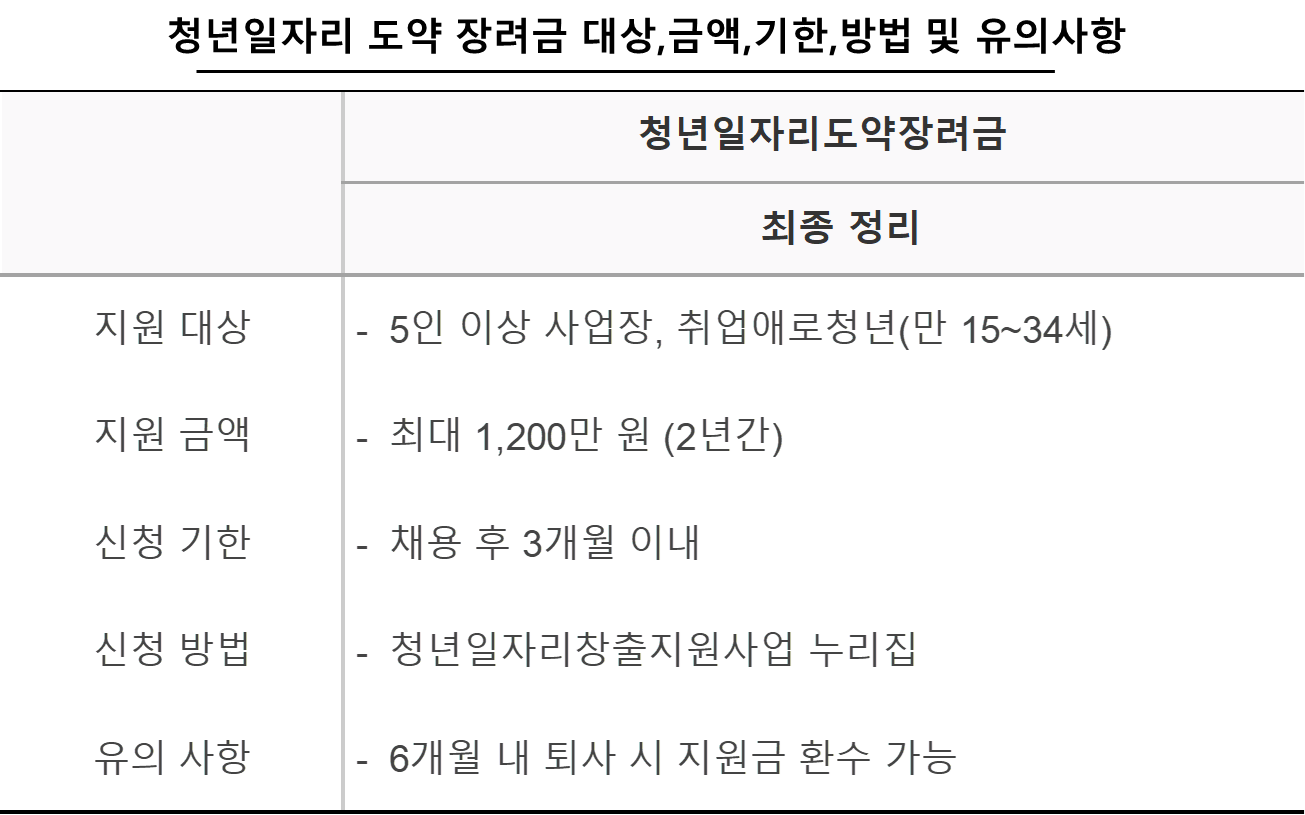 청년일자리 도약 장려금 대상,금액,기한,방법 및 유의사항