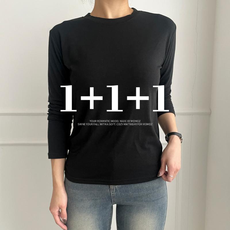 1 1 1 테디 기모 기본 라운드넥 레이온 긴팔 무지 이너 티셔츠 여성 여자 레이어드