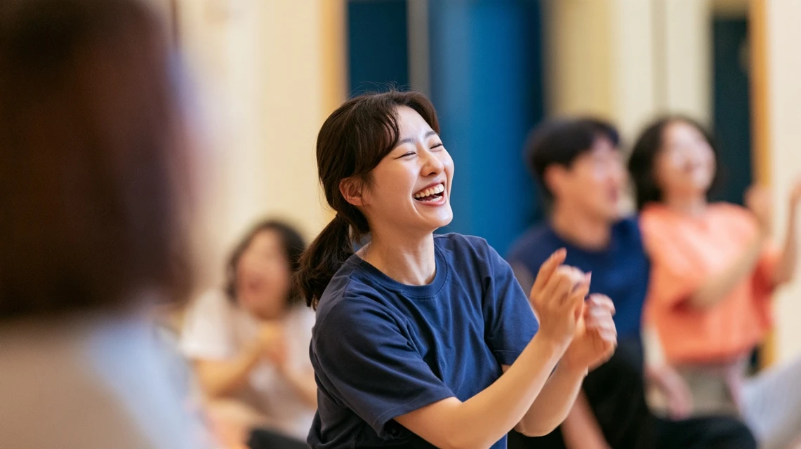 연습을 마치고 함께 웃는 모습