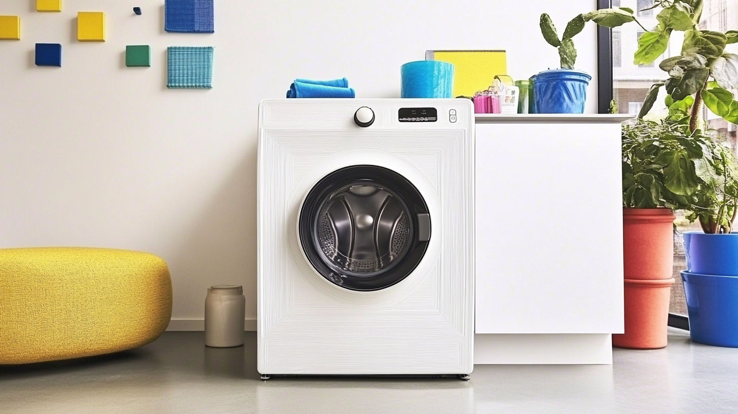 도시 아파트에서 에너지 효율과 공간 절약형 디자인을 강조한 삼성 세탁기