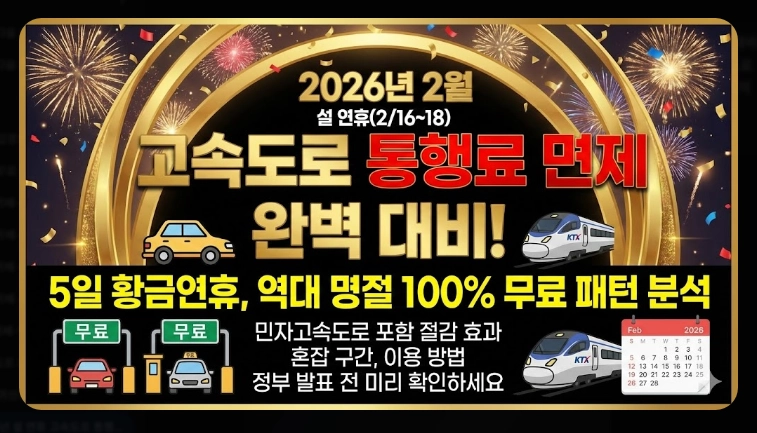2026년 설 연휴 고속도로 통행료 면제 일정 총정리