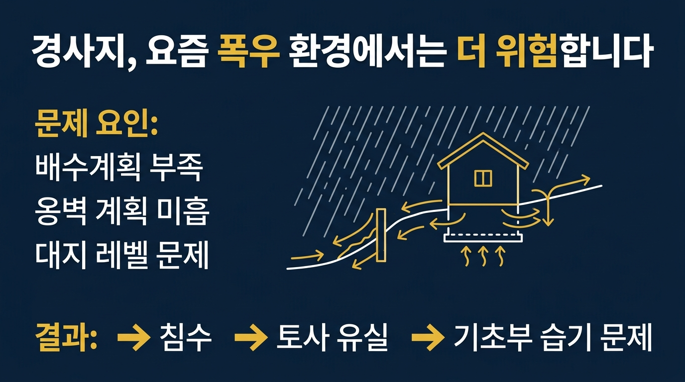 경사지에서 폭우로 인한 위험성 증가