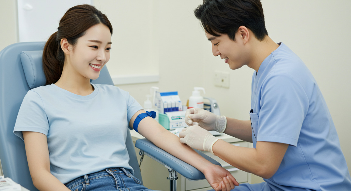 혈액검사 받는 여성 이미지