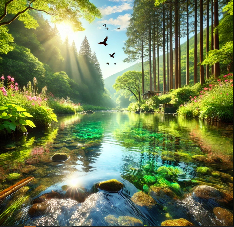 아름다운 강에 물이 흐르는 모습