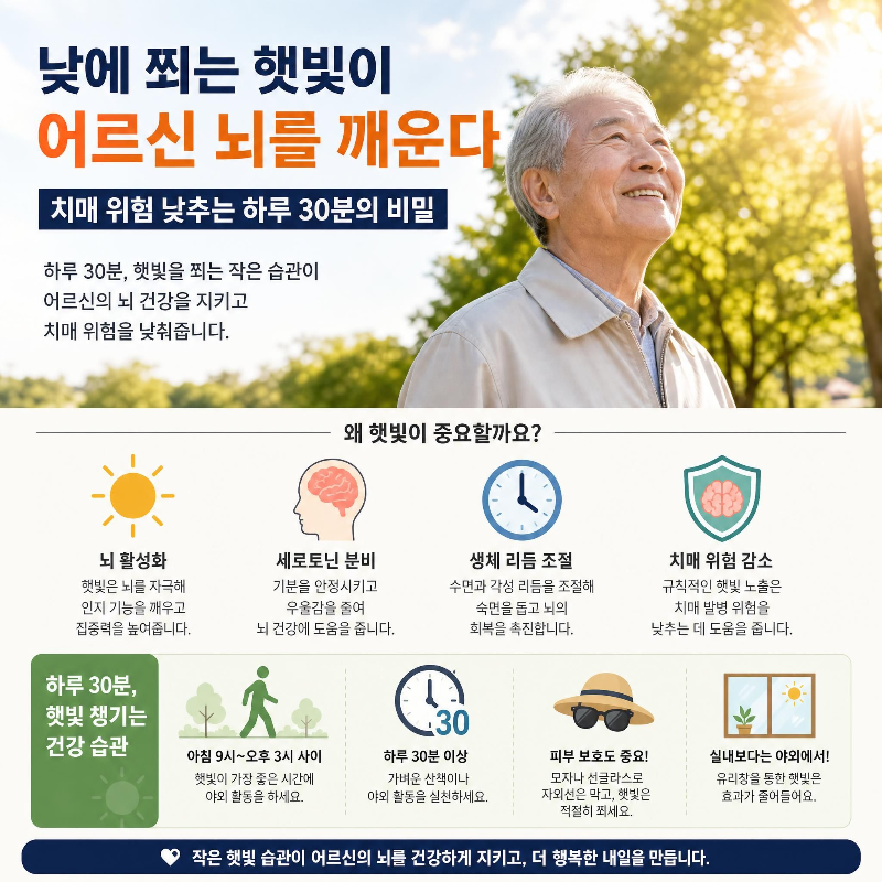 낮에 쬐는 햇빛이 어르신 뇌를 깨운다, 치매 위험 낮추는 하루 30분의 비밀