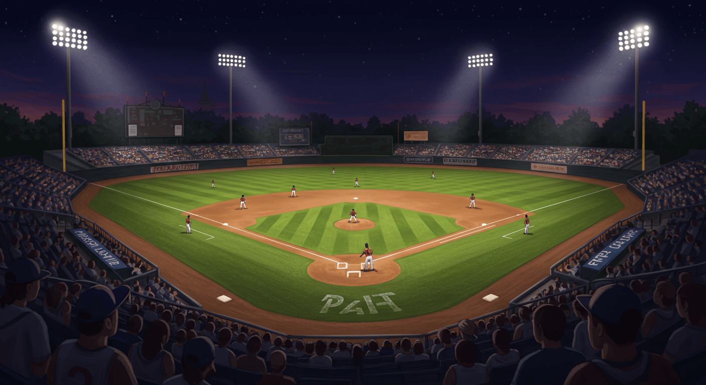 한국인 인물이 야구장에서 밝은 조명 아래 서 있는 장면&amp;#44; 끊김 없는 리그 운영을 표현 1