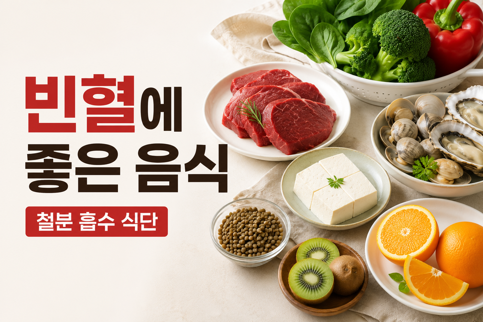 빈혈에 좋은 음식과 철분 흡수 식단을 소개하는 건강 정보 썸네일