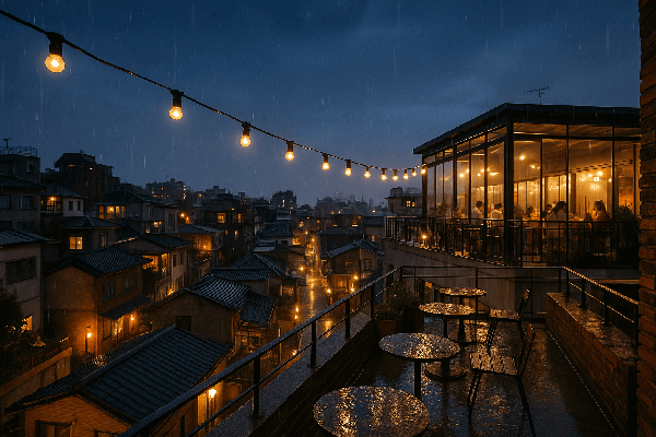 연남동 루프탑 카페 골목 &ndash; 감성 빗소리와 야경이 어우러지는 공간