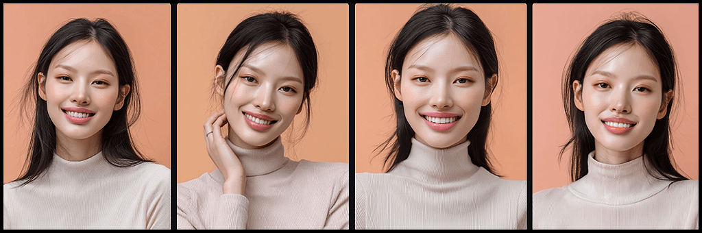 Midjourney OREF 웃음 표정, 온화함과 긍정적 에너지가 느껴지는 여성 인물 포트레이트_Midjourney