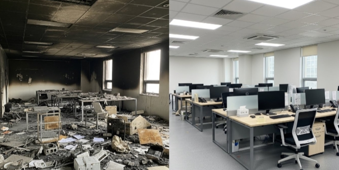 오피스빌딩 화재청소 후 복구