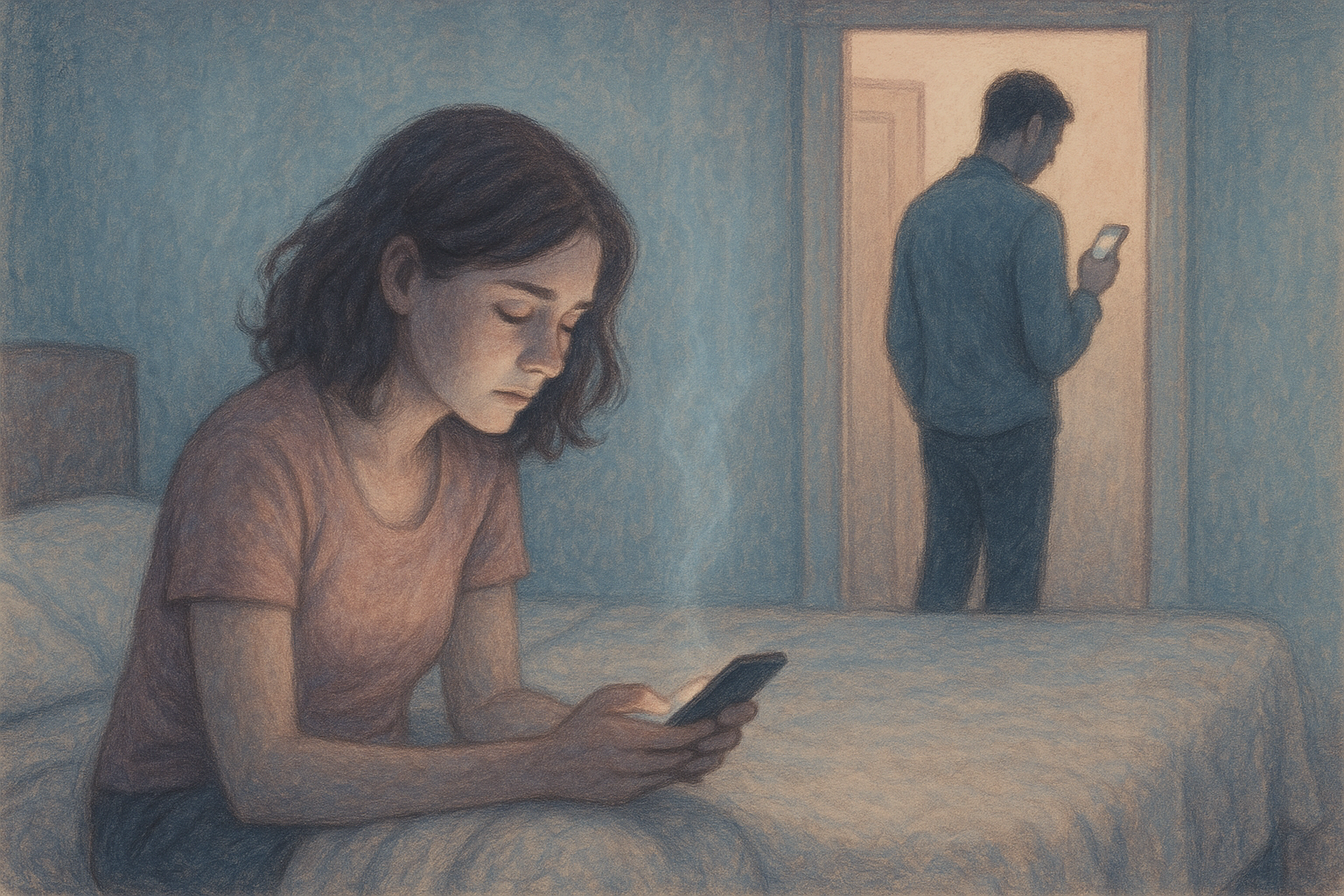 남녀 사이의 미묘한 단절을 묘사한 일러스트