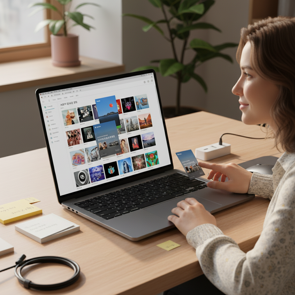 구글 위스크 노하우로 생성된 이미지들을 일관성 있게 분류하고 정리하는 실무 장면.