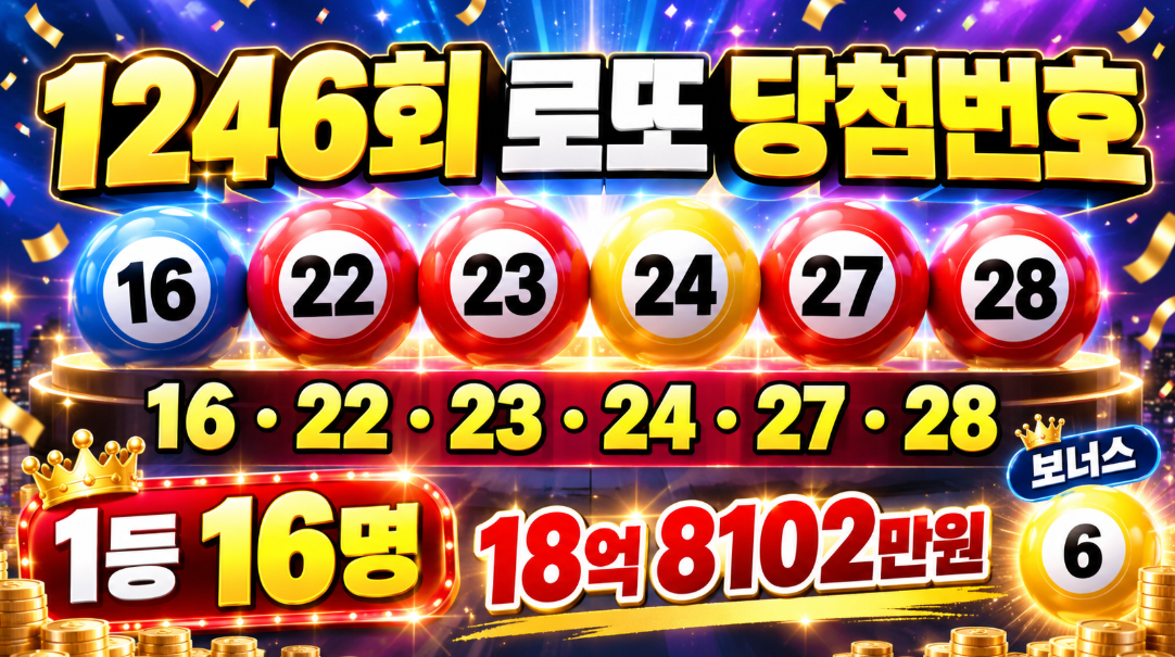 1246회 로또 당첨번호 조회 총정리｜1등 16명&middot;18억8102만원&middot;자동 11명&middot;당첨지역&middot;세후 실수령액