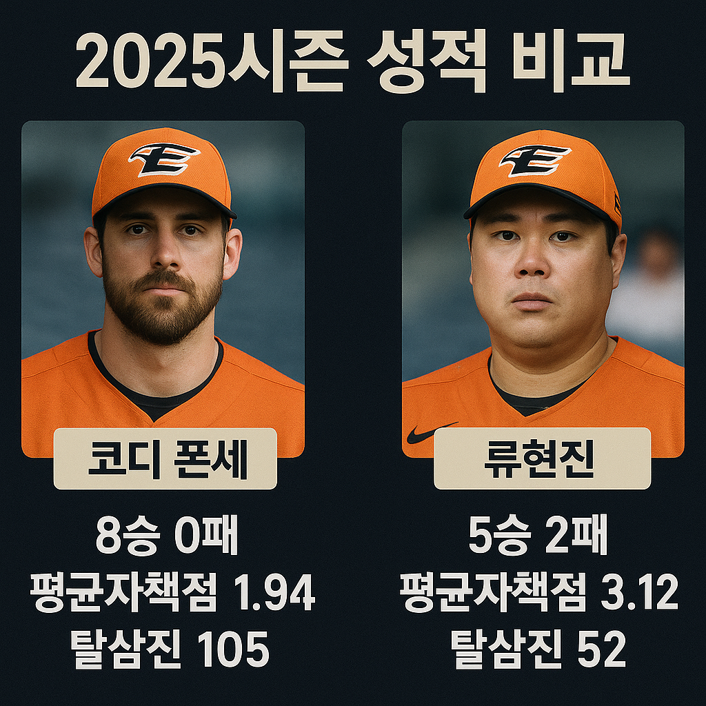 2025 시즌 성적 비교 – 폰세 vs 류현진