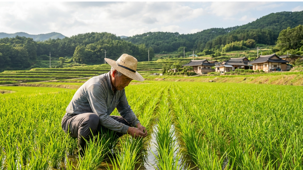 농업인 자격 요건 논에서 농사 짓는 농부 모습
