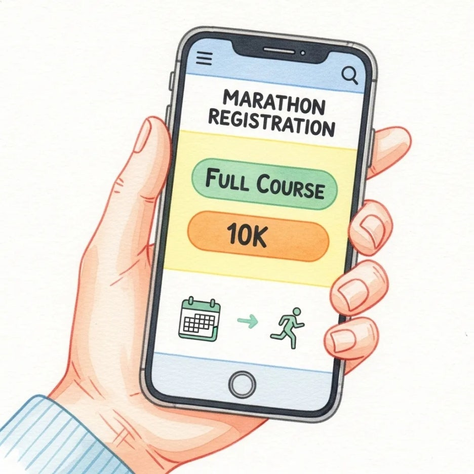 마라톤 참가 신청 웹사이트를 확인하는 손