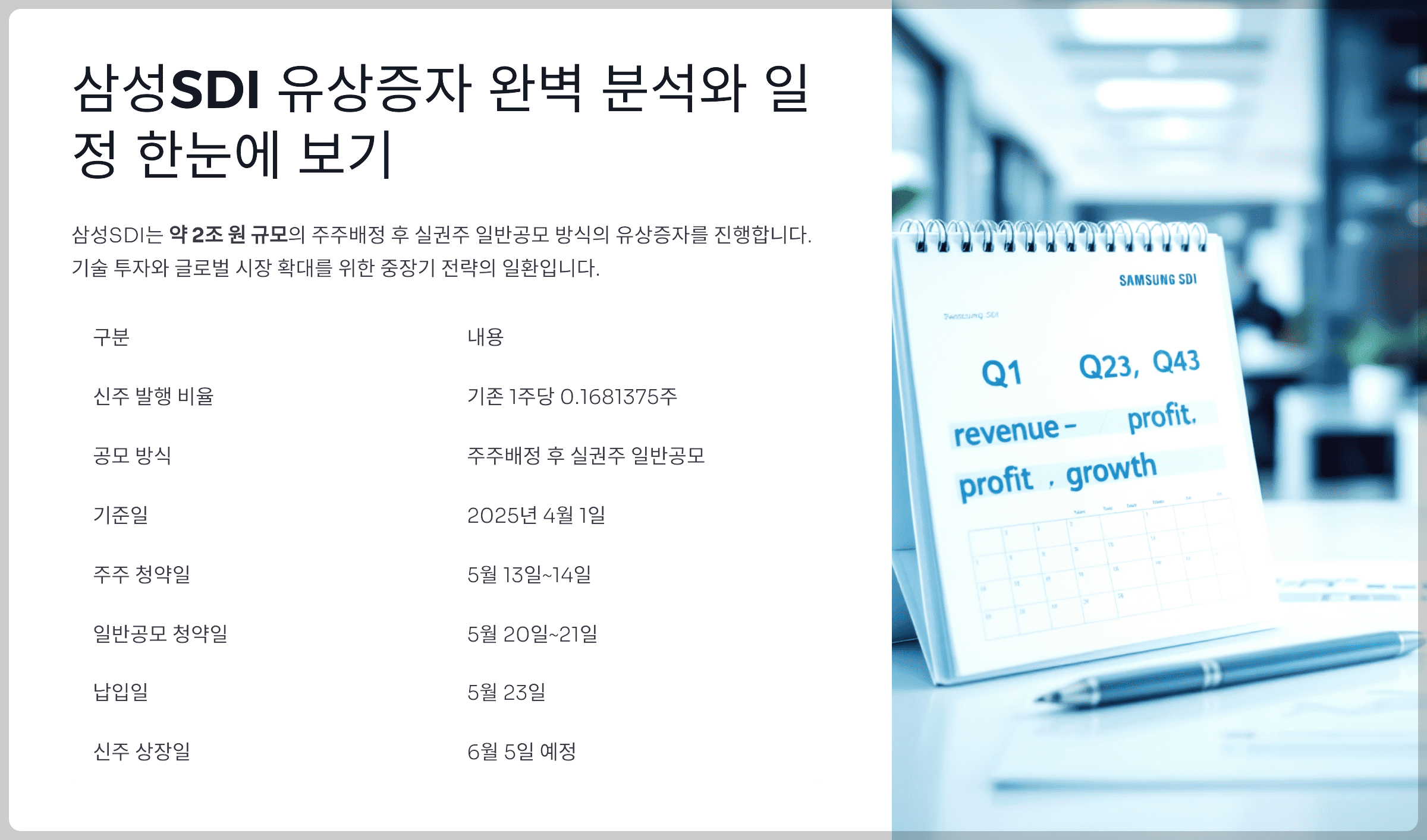 삼성SDI 유상증자 완벽 분석와 일정 한눈에 보기