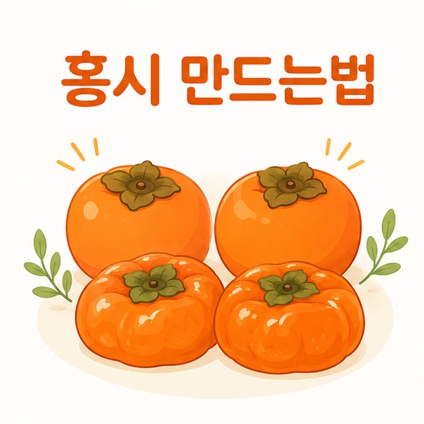 단단한 떫은감과 말랑한 홍시를 함께 보여주는 홍시 만드는법 안내 이미지
