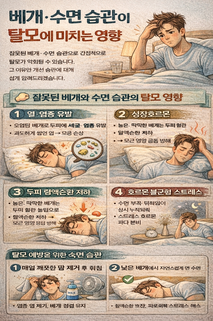 베개&middot;수면 습관이 탈모에 미치는 영향