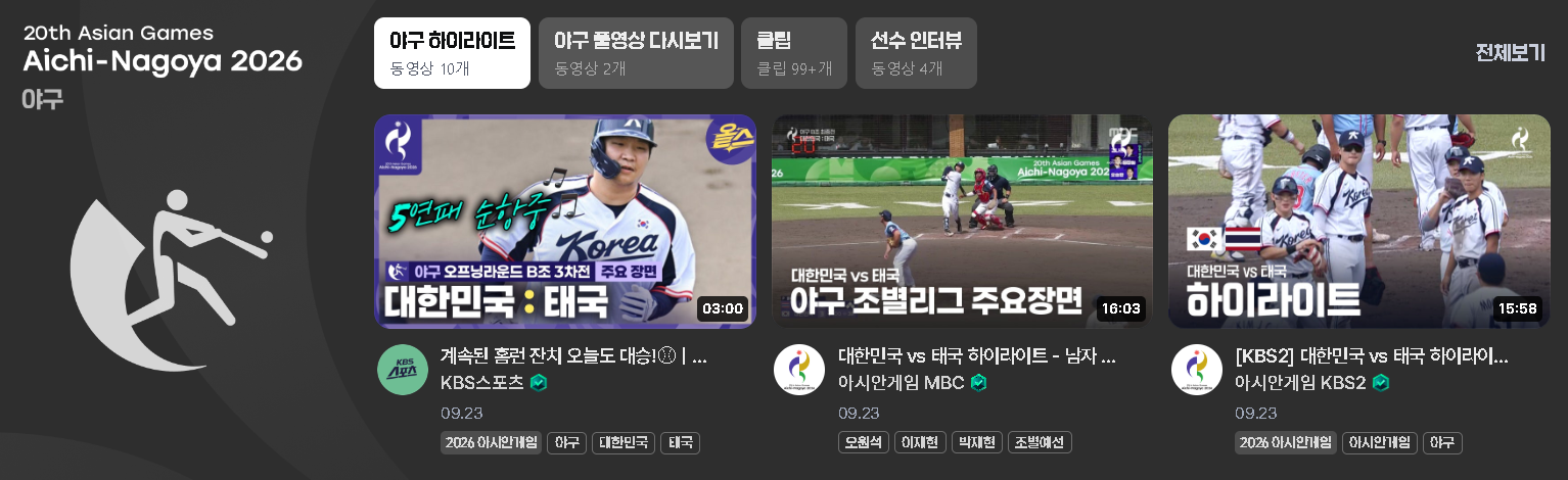 아시안게임 야구 슈퍼라운드