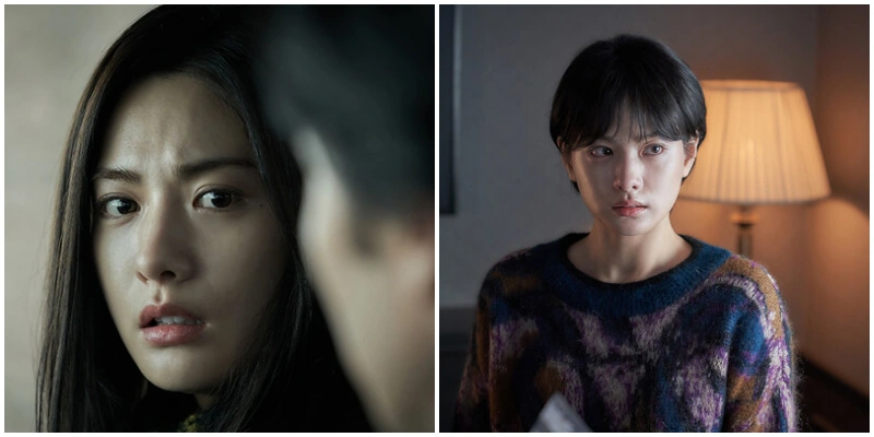 차안에서 심각한 표정을 연기하고 있는 영화 자백의 나나