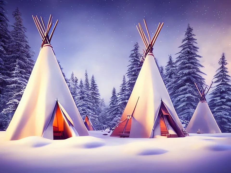 겨울의 아메리칸 인디언 하우스