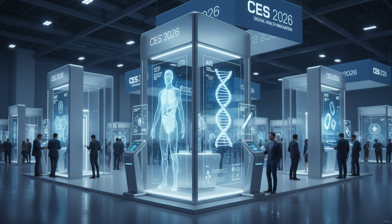 CES 2026 디지털 헬스 전시관 전경과 홀로그램 의료 기술 체험 모습