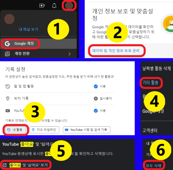 Google-계정에서-유튜브-좋아요를-삭제하는-사진