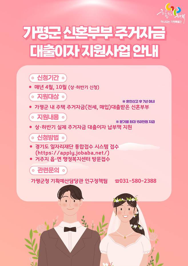 가평군 신혼부부 주거비 지원 사업