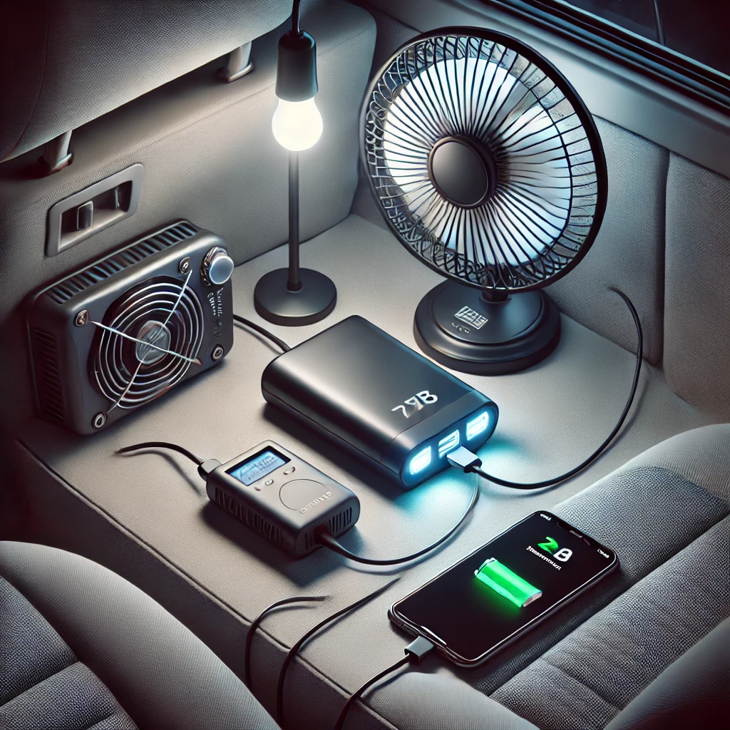 ESS 없이 보조배터리, USB 조명, 선풍기, 스마트폰만으로 구성된 실속형 차박 전력 셋업