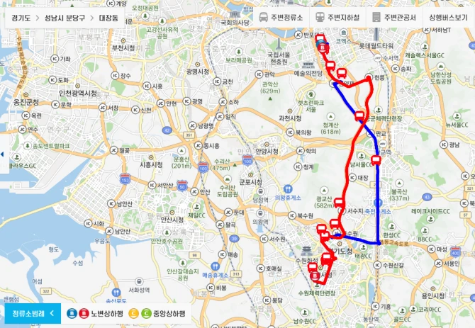수원-심야버스-3007번-직행좌석버스-경유지-노선도