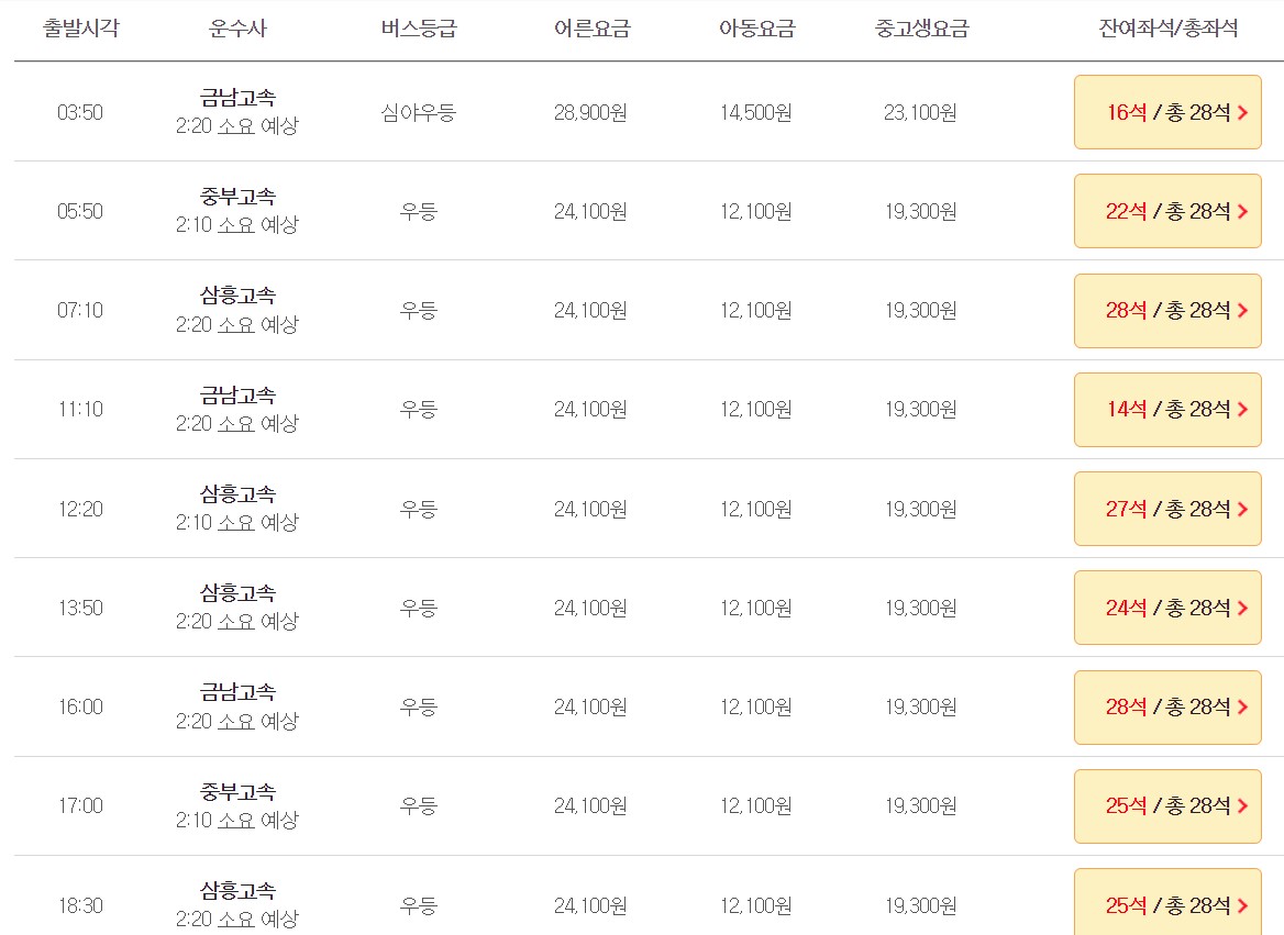 공주 인천공항 리무진 버스 시간표 요금 예약 방법