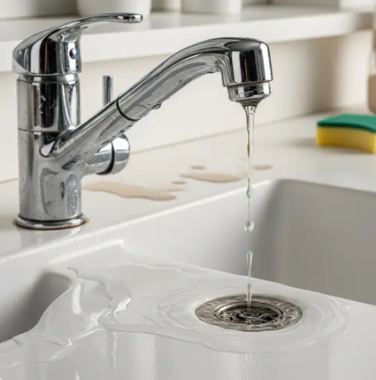 세면대 수도꼭지 물이 새는 모습