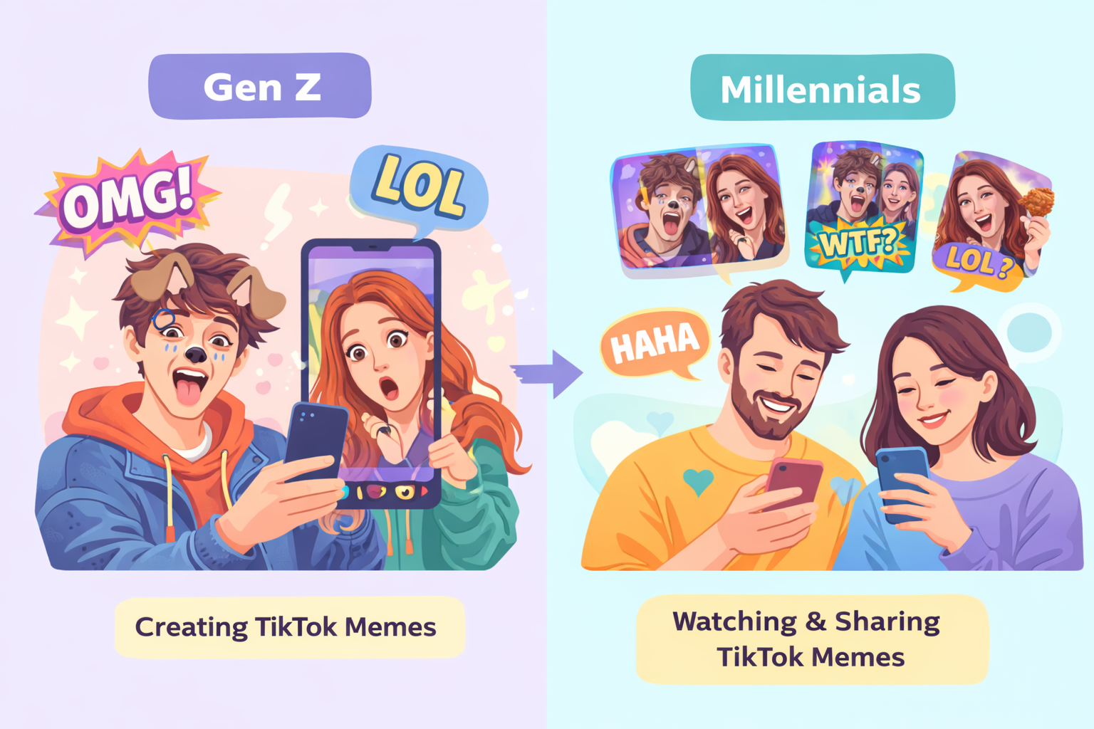 Z세대 vs M세대 밈 소비 차이 시각화