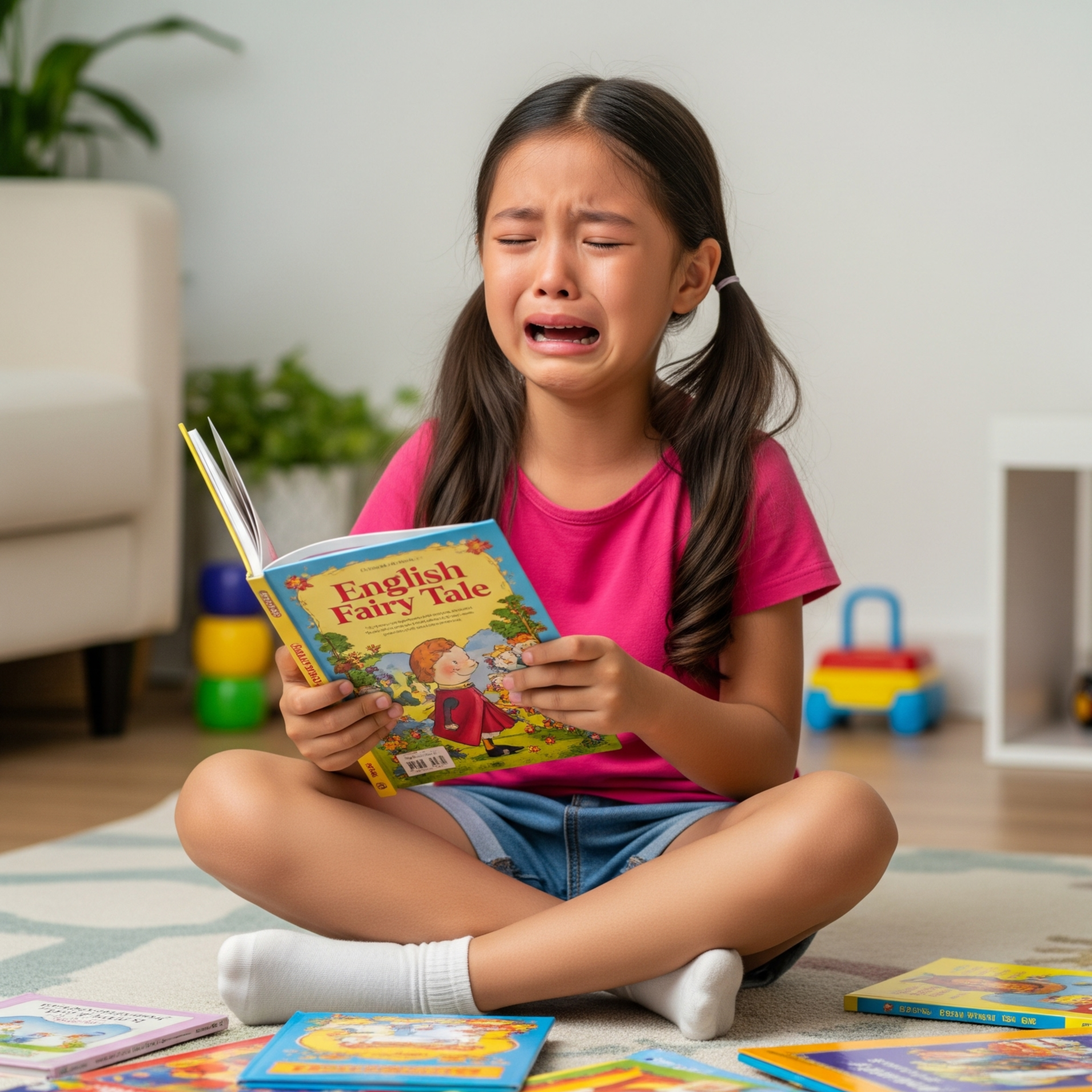 영어 책을 보는 게 싫어 우는 아이