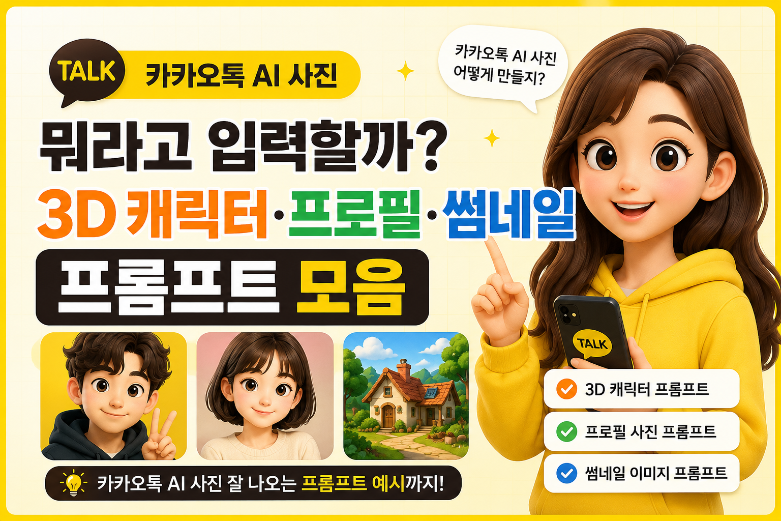 카카오톡 AI 사진 뭐라고 입력할까? 3D 캐릭터&middot;프로필&middot;썸네일 프롬프트 모음
