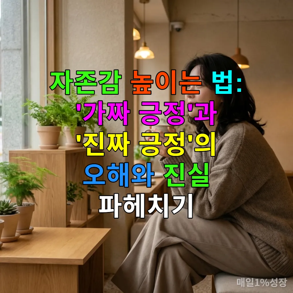 차분한 표정으로 창밖을 바라보며 차를 마시는 한국 여성, 자존감 회복을 위한 사색의 시간을 보내는 모습