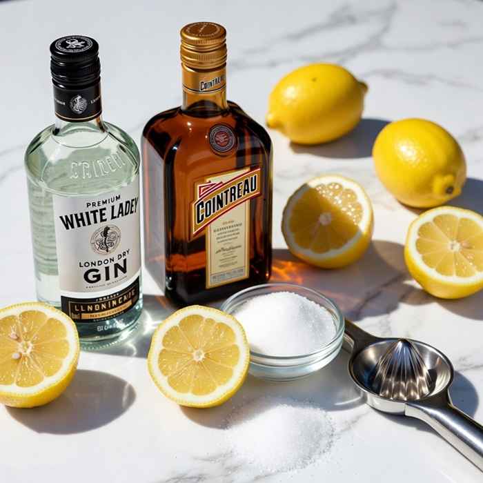 화이트 레이디 재료 - 런던 드라이 진, 코인트로, 신선한 레몬