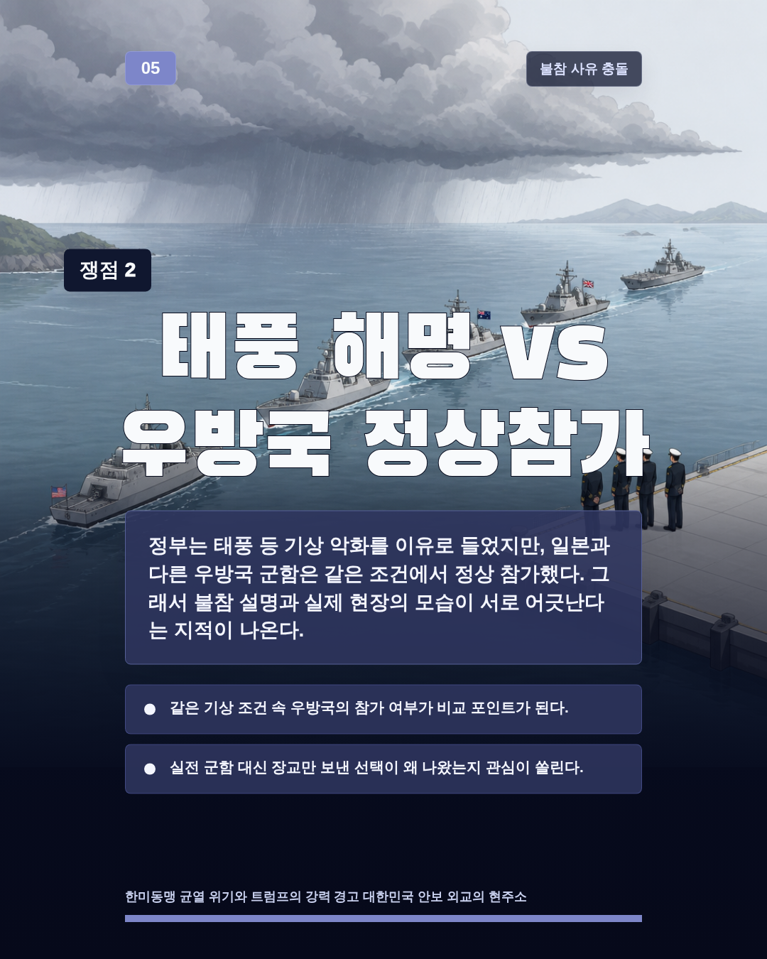 태풍 해명 vs 우방국 정상참가