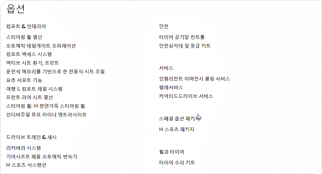 옵션 정보