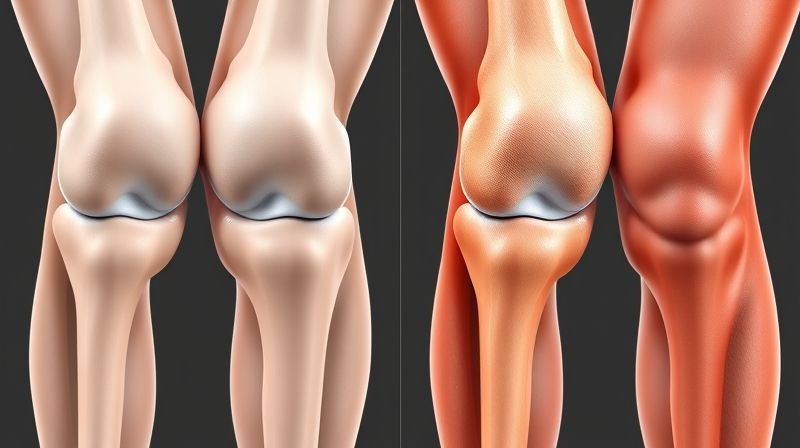 건강한 무릎 관절과 관절염이 진행된 무릎 관절의 비교 이미지